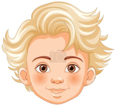Cartoon of a cheerful young boy with blonde hair.