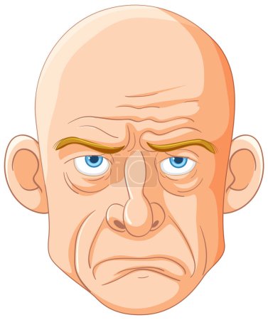 Illustration for Cartoon of a bald man with a grumpy expression. - Royalty Free Image