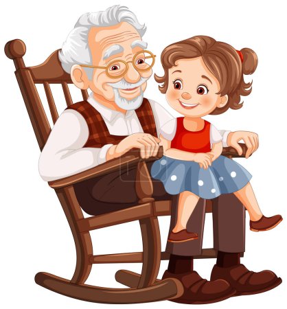 Illustration for Elderly man and young girl enjoying each other's company. - Royalty Free Image