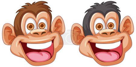 Photo for Two cartoon monkeys with exaggerated expressions. - Royalty Free Image