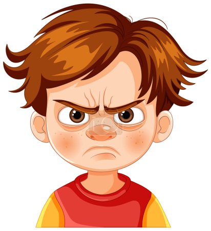 Ilustración de Ilustración vectorial de un niño con una cara enojada - Imagen libre de derechos