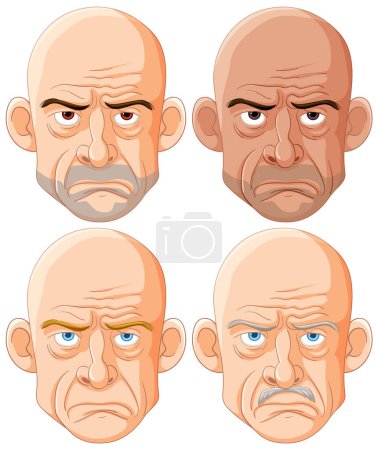 Illustration for Four vector illustrations of a man's moody expressions. - Royalty Free Image