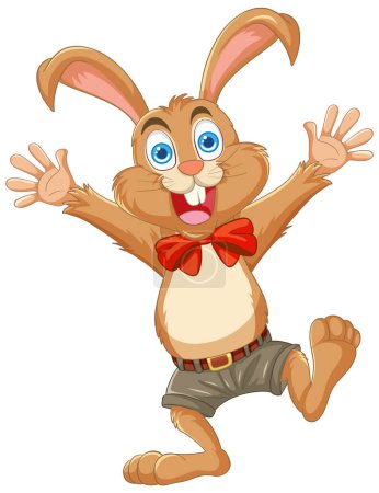 Téléchargez les illustrations : Heureux personnage de lapin célébrant avec un large sourire. - en licence libre de droit