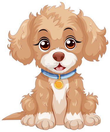 Illustration for Cute cartoon puppy sitting with a happy expression. - Royalty Free Image