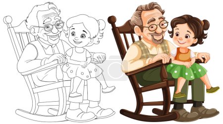 Téléchargez les illustrations : Vecteur coloré d'un grand-père avec sa petite-fille - en licence libre de droit