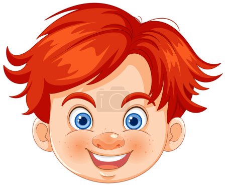 Téléchargez les illustrations : Graphique vectoriel d'un jeune garçon souriant aux cheveux roux - en licence libre de droit
