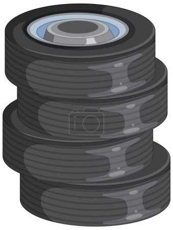 Téléchargez les illustrations : Vue imétrique d'une pile de quatre pneus de voiture. - en licence libre de droit