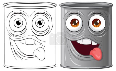 Illustration for Two cartoon cans showing playful expressions. - Royalty Free Image