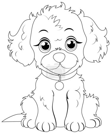Illustration for Cute cartoon puppy with big eyes and collar - Royalty Free Image