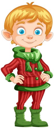 Téléchargez les photos : Caractère elfe souriant dans les vêtements de vacances traditionnels. - en image libre de droit