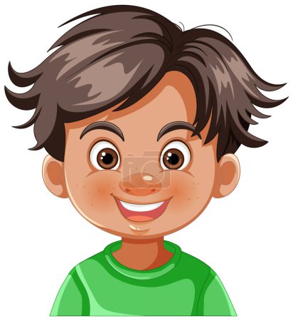 Téléchargez les photos : Joyeux jeune garçon souriant en chemise verte illustration - en image libre de droit