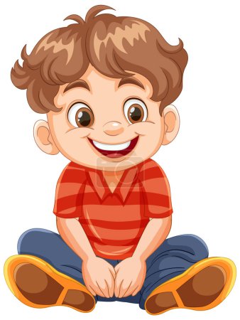 Téléchargez les illustrations : Illustration vectorielle d'un jeune garçon heureux assis - en licence libre de droit