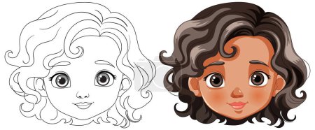 Téléchargez les illustrations : Deux enfants de dessin animé avec différentes coiffures et caractéristiques. - en licence libre de droit