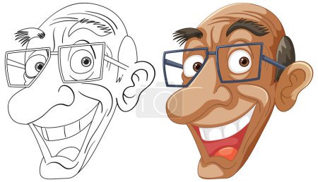Illustration for Two cartoon faces showing different expressions. - Royalty Free Image