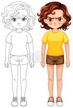 Ilustración de Ilustración vectorial de una niña en dos etapas. - Imagen libre de derechos