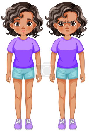 Ilustración vectorial de chica mostrando diferentes emociones.