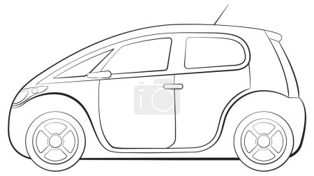 Téléchargez les illustrations : Contour noir et blanc d'une voiture compacte - en licence libre de droit