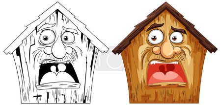 Téléchargez les illustrations : Deux maisons avec des expressions faciales humaines. - en licence libre de droit