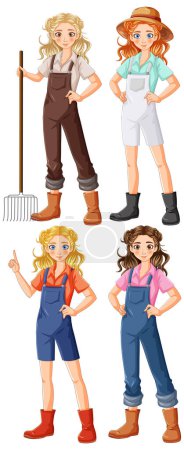 Illustration for Four women in various professional work outfits. - Royalty Free Image