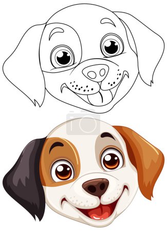 Ilustración de Ilustración vectorial de dos caras de perro feliz. - Imagen libre de derechos