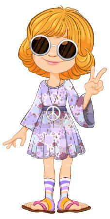 Cartoon girl with peace sign and sunglasses.