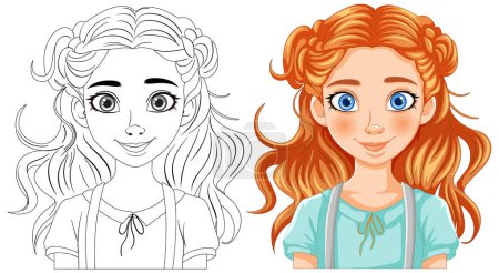 Illustration for Vector illustration of a girl, black and white to color - Royalty Free Image