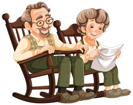 Téléchargez les illustrations : Senior homme et femme assis sur un fauteuil à bascule. - en licence libre de droit