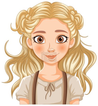 Ilustración de Ilustración de una joven alegre con el pelo rubio. - Imagen libre de derechos