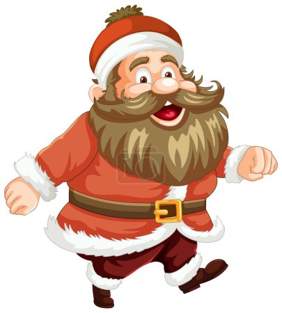 Téléchargez les illustrations : Dessin animé Père Noël marche avec un sourire heureux - en licence libre de droit