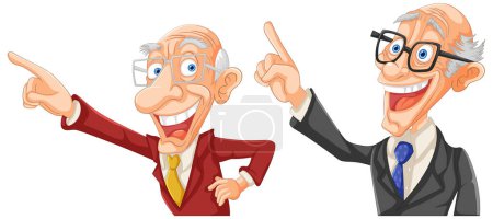 Ilustración de Dos ancianos animados haciendo gestos con entusiasmo - Imagen libre de derechos