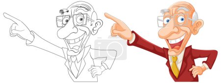 Ilustración de Ilustración vectorial de un anciano feliz señalando. - Imagen libre de derechos