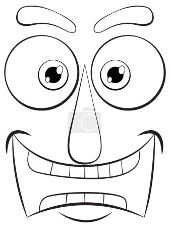 Illustration for Black and white cartoon face with exaggerated features. - Royalty Free Image