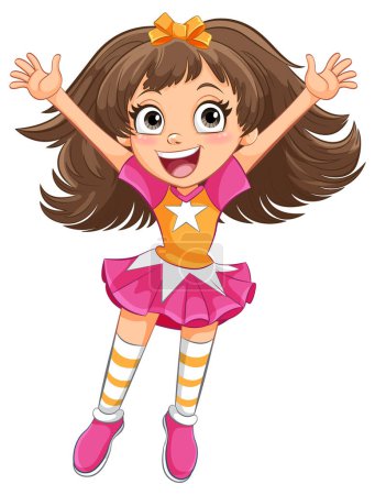 Cheerful young girl jumping with excitement.