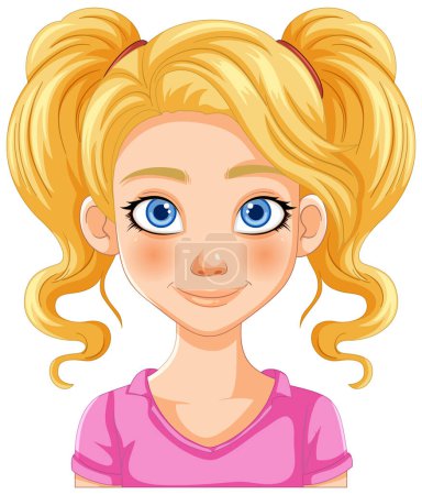Bright-eyed girl with blonde pigtails smiling