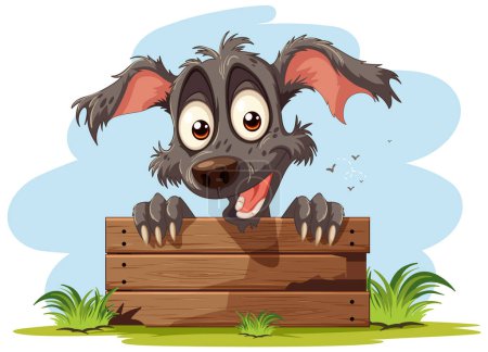 Illustration for Cartoon dog with big ears behind a fence. - Royalty Free Image