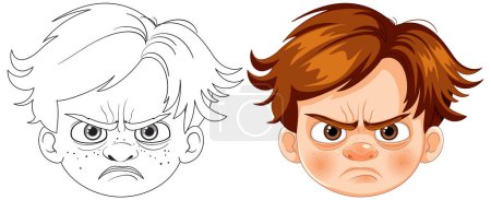 Illustration for Two cartoon faces showing anger and frustration - Royalty Free Image