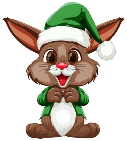 Ilustración de Lindo conejo vestido como un elfo para Navidad. - Imagen libre de derechos