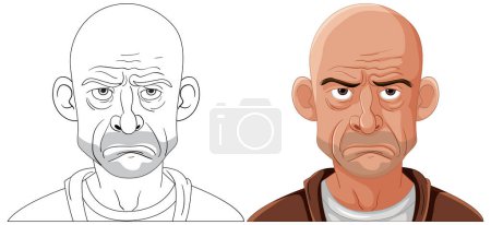 Illustration for Two cartoon faces with distinct emotional expressions - Royalty Free Image