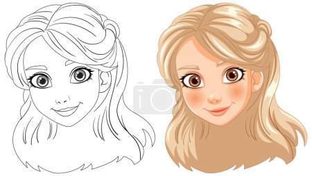 Photo for Line art and colored illustration of a girl - Royalty Free Image