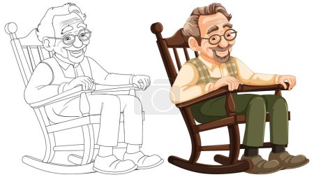Deux hommes âgés heureux assis dans des fauteuils à bascule.
