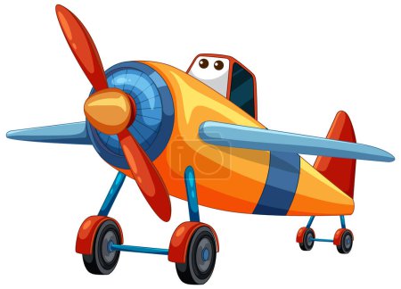Téléchargez les illustrations : Avion de dessin animé aux couleurs vives avec des yeux - en licence libre de droit