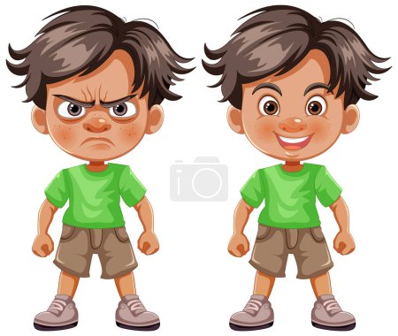 Téléchargez les illustrations : Illustration vectorielle de garçon montrant différentes émotions - en licence libre de droit
