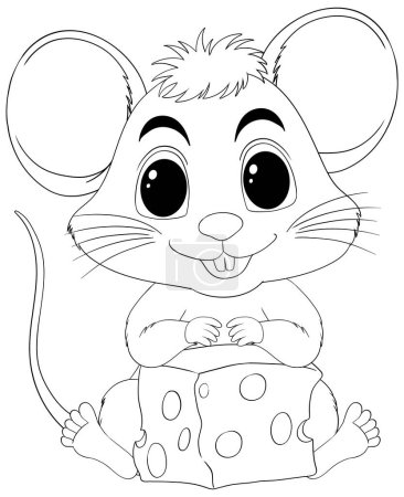 Illustration for Adorable cartoon mouse holding a block of cheese - Royalty Free Image