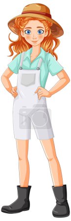 Illustration for Cartoon of a young girl dressed as a farmer - Royalty Free Image