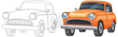 Téléchargez les illustrations : Du croquis à l'illustration vectorielle colorée de voiture - en licence libre de droit