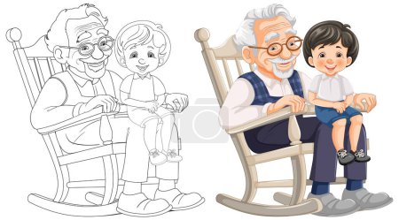 Téléchargez les illustrations : Vecteur coloré de grand-parent avec petit-enfant sur les genoux - en licence libre de droit