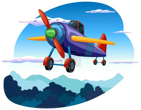 Illustration for Colorful vintage plane flying above the clouds. - Royalty Free Image