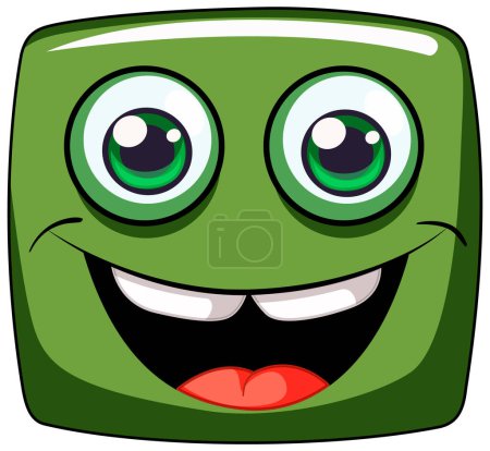 Téléchargez les illustrations : Illustration vectorielle d'un visage carré vert joyeux - en licence libre de droit