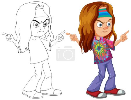 Vector illustration of a character in color and outline.