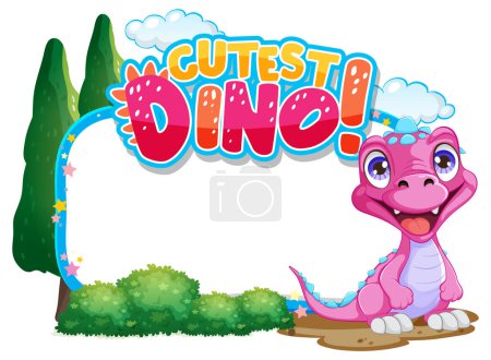 Ilustración de Lindo dinosaurio rosa ilustración con texto lúdico - Imagen libre de derechos